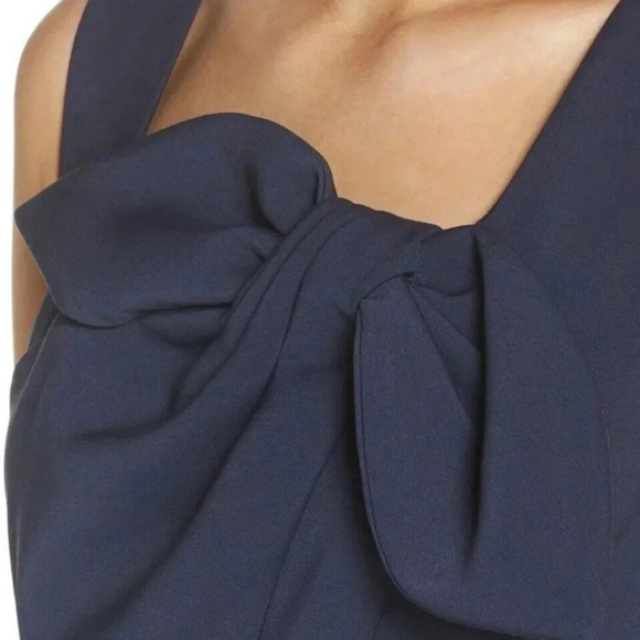 Gal Meets Glam Size 10 Zoe Bow Neckline Midnight Blue Flare Sleeveless Dress - Picture 3 of 8